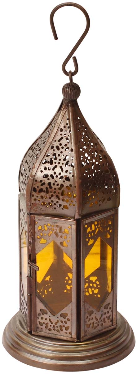 9.1” Hanging Lantern / Tea-Light Stand in Metal with Perforations - Moroccan Art - Antique-Look Home Decor - Buy in Bulk Wholesale